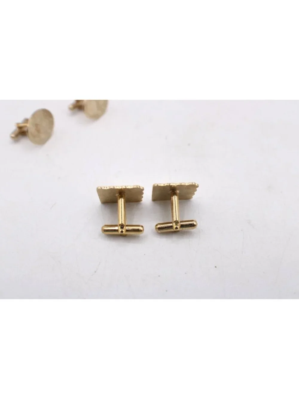 Gold-Tone Cufflinks Set Floral Oval & Square Designs Classic Mens Accessory Vtg